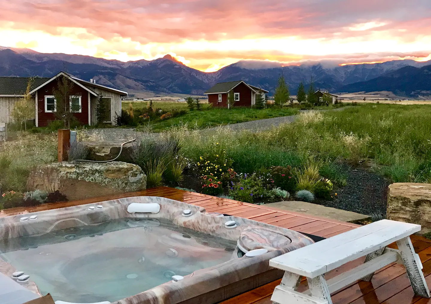 A hot tub that's accessible to all cabins.