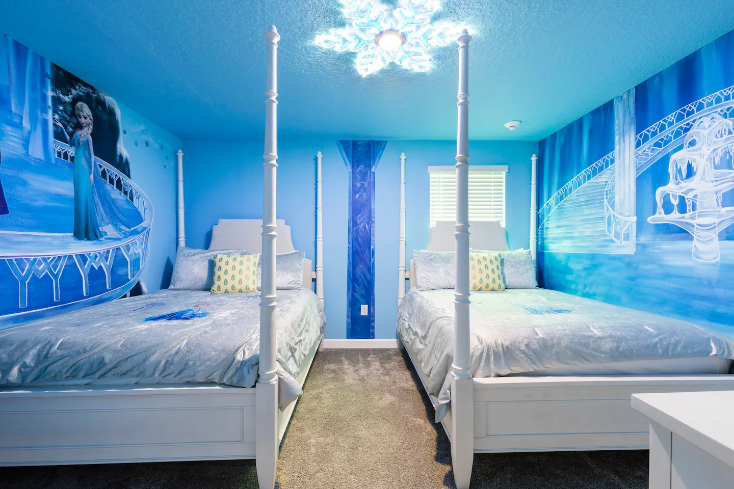 The "Frozen" Themed Bedroom with 2 queen princess beds