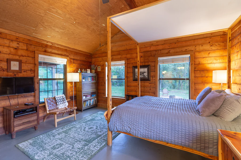 The cabin interior is a charming mix of rustic cabin with modern touches.