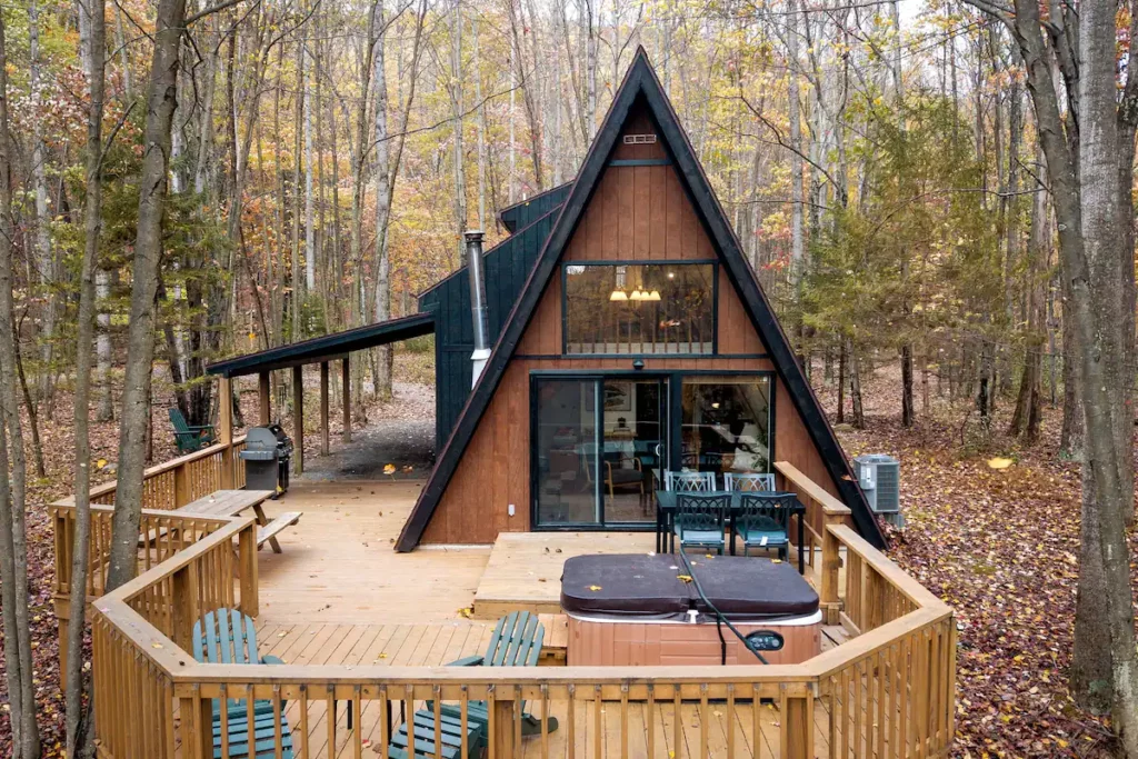 Airbnb cabins - This modern cabin isn't just beautiful outside, the interior is luxurious filled with plenty of activities and other necessities.