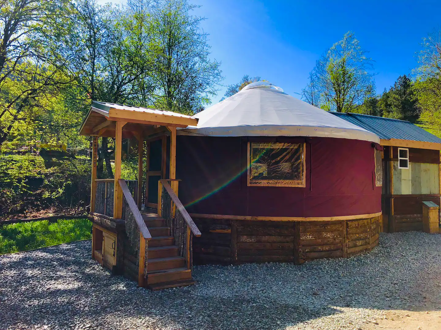 24’ Yurt with a Tiny House attached Off Grid solar and propane powered Glamping with all the comforts of a 5 Star Hotel.
