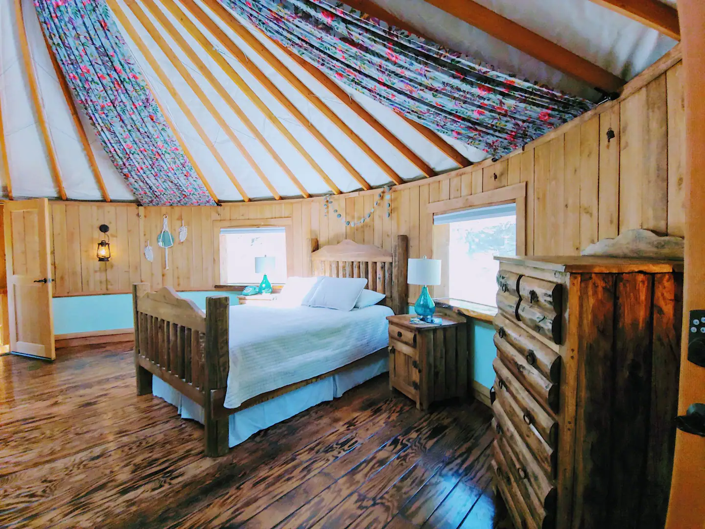 With a Queen bed and a full-size futon, this yurt comfortably sleeps four people.
