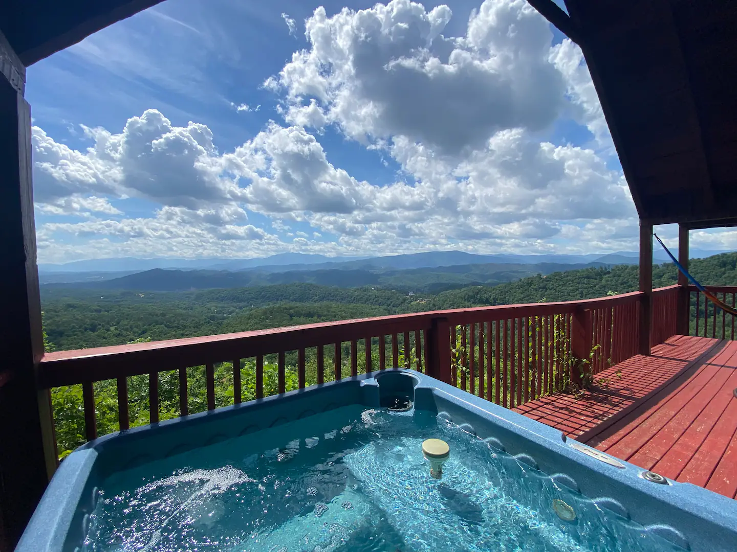 Couple can just sink in that hot tub and relax while admiring the amazing sights.