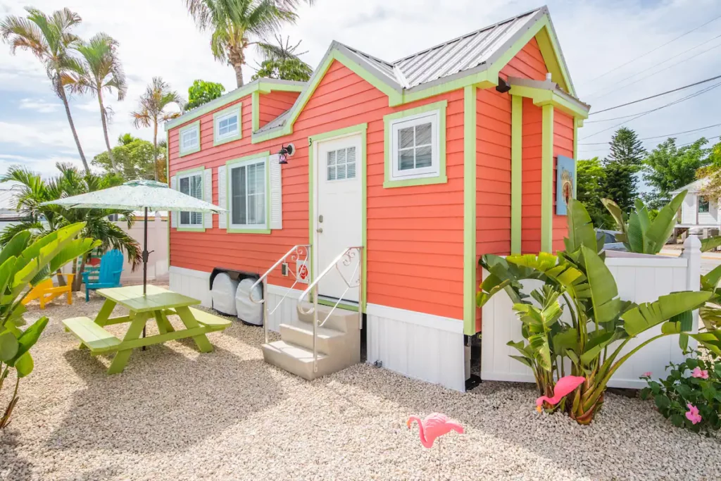 Flamingo-themed tiny house.