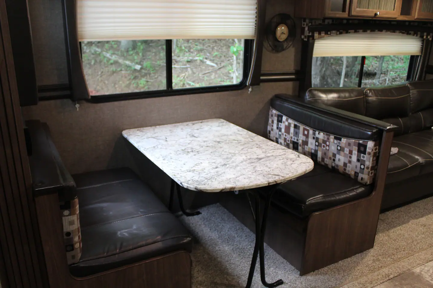 The kitchen table inside the RV
