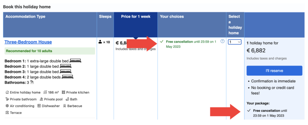 Whereas, in the example below, this listing offers free cancellation up to 30 days prior to arrival.
