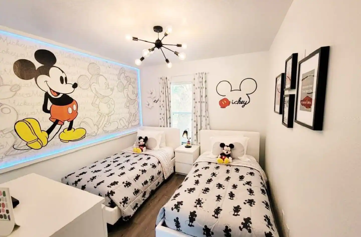 2 Twin-sized mickey mouse beds for the children.
