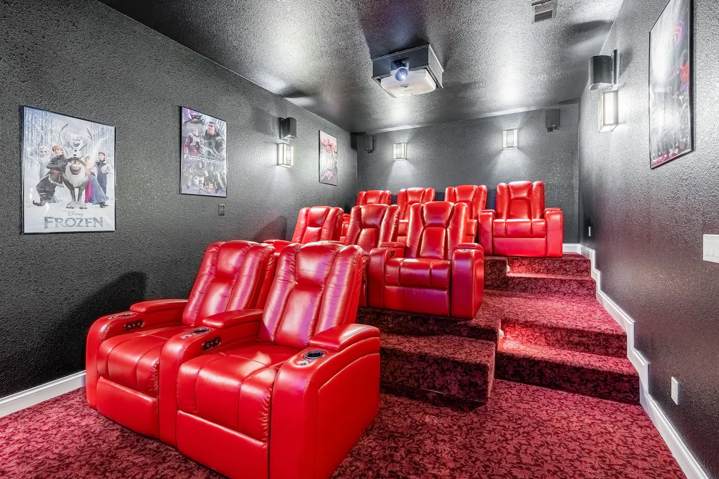 A whole multi-tiered theater room for movie night