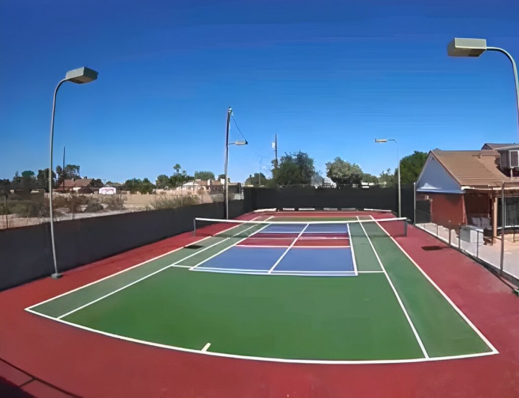 Impressive facilities for Pickleball and Tennis, along with a Basketball court.

