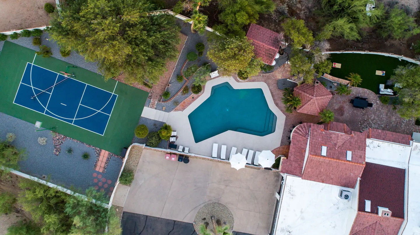 Get a bird's-eye view of the beautiful Rancho Haven with an aerial photograph.