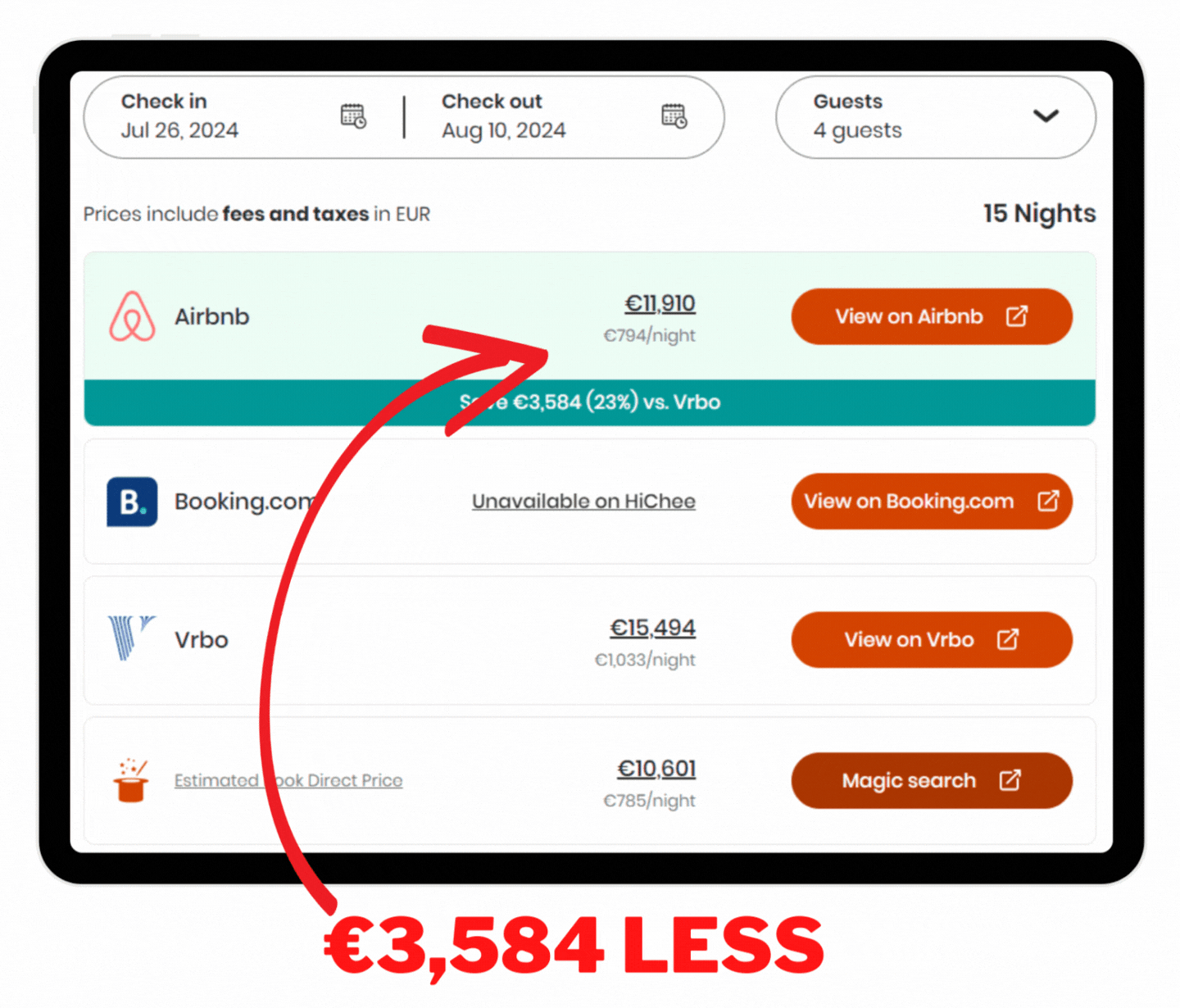 Save a massive three and a half thousand Euro by booking through Airbnb