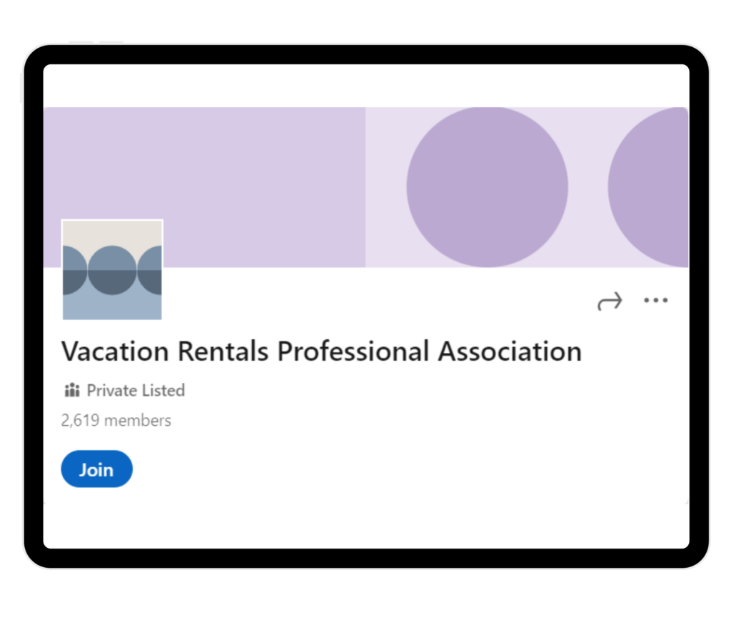 LinkedIn group for vacation rental professionals focused on collaborative business development in accommodation management.