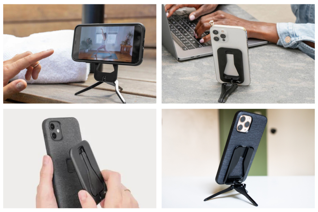 The mobile tripod can help you take pictures with your phone. 