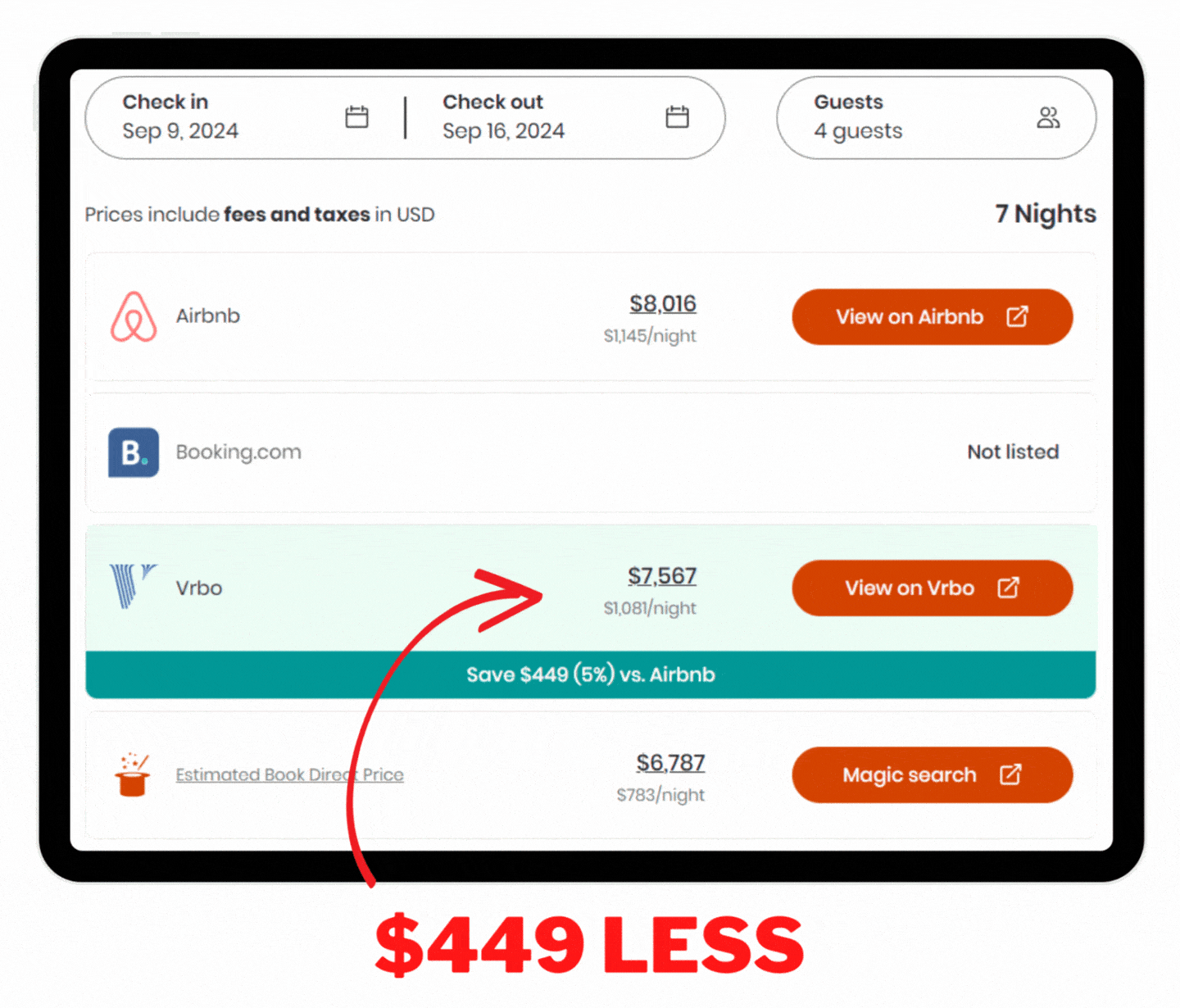 Airbnb Beach House in California pricing options