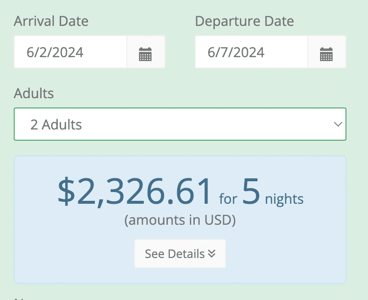 The price for this cabin if you book direct